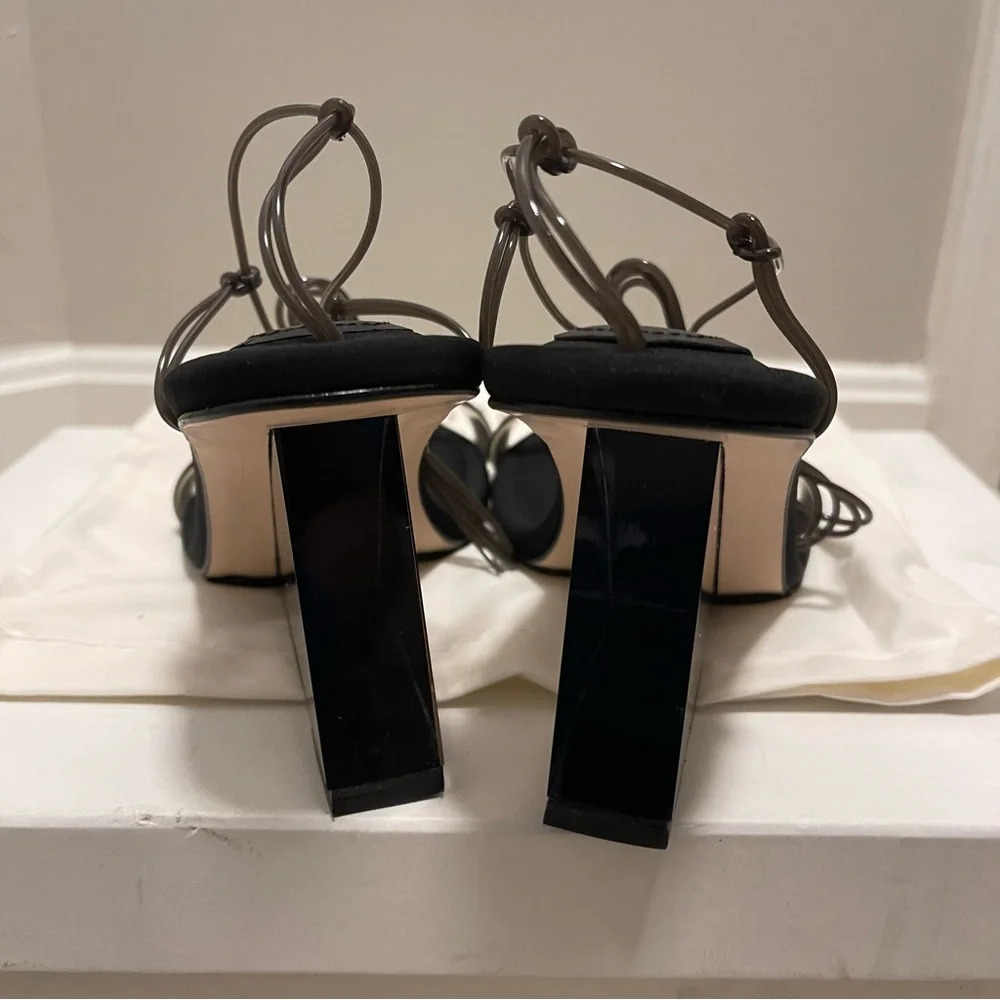 Good American Clear Wedge Ankle Strap Sandals
